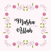Lichtroze wenskaart met bloemenborder en tekst sha allah a girl voor een baby felicitatie